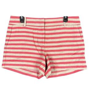 LOFT Womens Riviera Short 6 Red Stripes‎ Woven Linen Blend Chino Sailing Boating